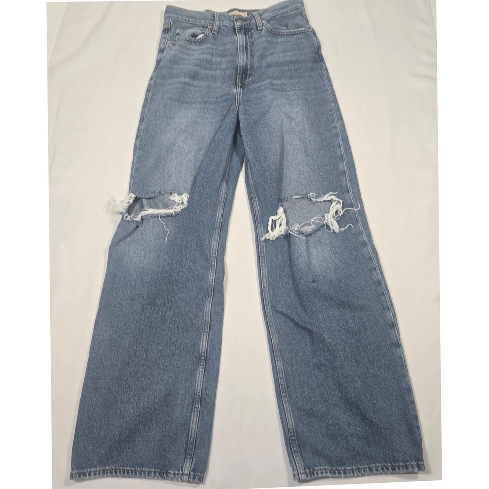 Levis Premium High Loose Jeans Womens 28 Thrashed Distressed Wide Leg Denim
